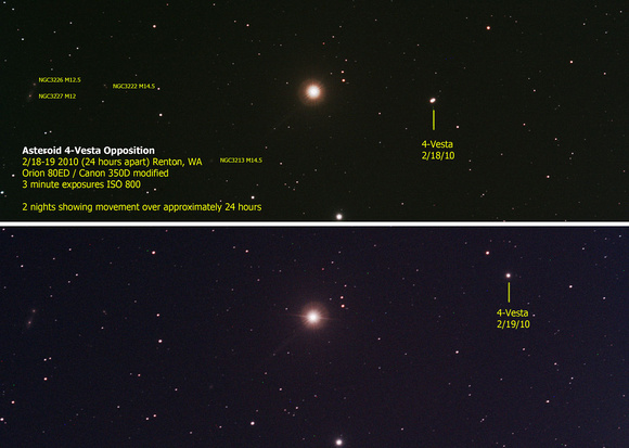 Asteroid 4-Vesta seen over 2 nights.